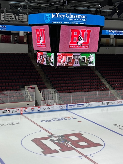 A screen with a hockey logo on it